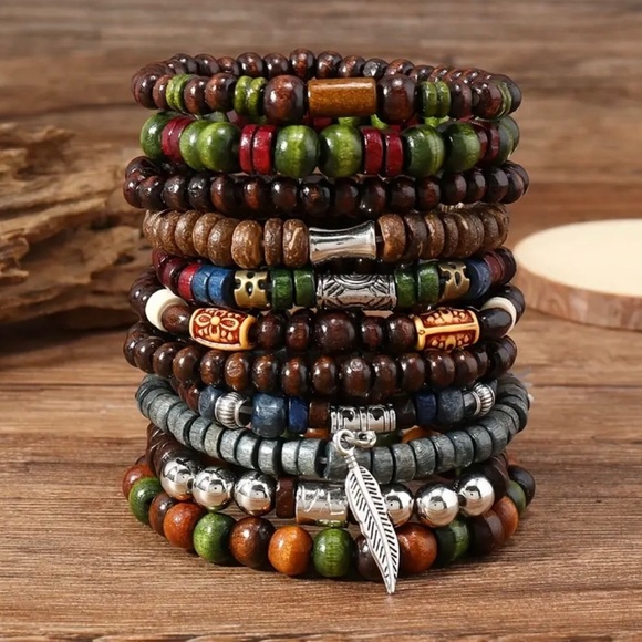 🔴 5 for $10 ONE Vintage Style Bohemian Wooden Beaded Stacking Bracelet - Picture 4 of 7